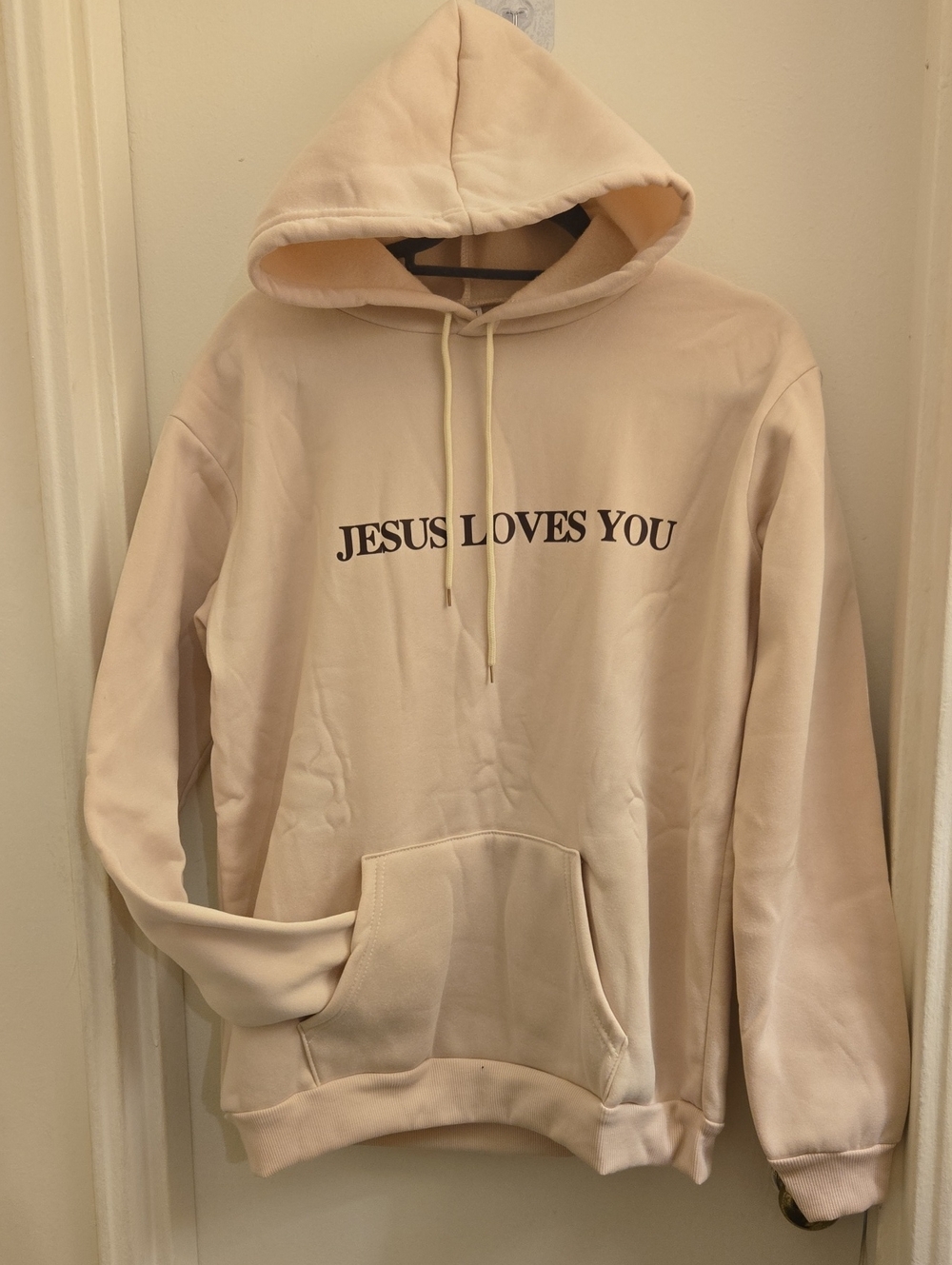 Jesus Loves You Cream Hoodie Sweatshirt NWOT
